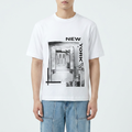 A male model wearing the Smith's 1906 MTE05A White T-Shirt with New York Graphic is showing the front.