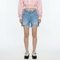 A female model wearing the Smith's 1906 WSO02 Light Blue Denim Shorts is showing the front.