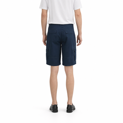 A male model wearing the Smith's 1906 MSO02 Navy Shorts is showing the back.