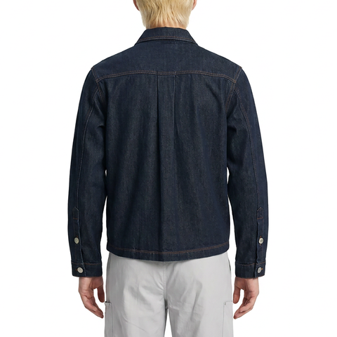 A male model wearing the Smith's 1906 MSR03 Navy Denim Shirt is showing the back.