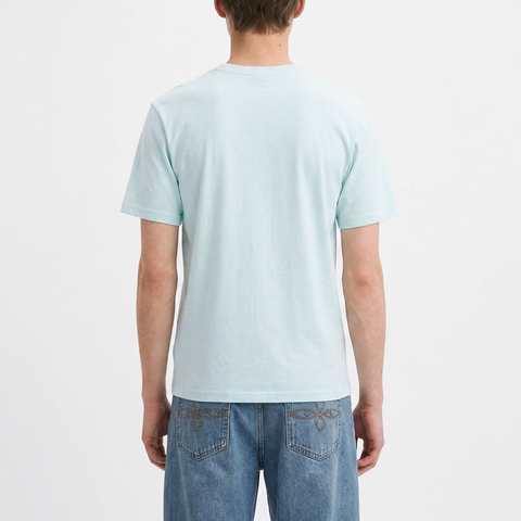 A male model wearing the Smith's 1906 MTE02 Blue T-Shirt is showing the back.
