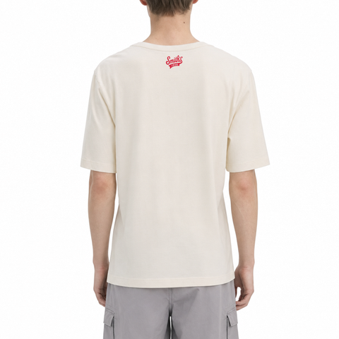 A male model wearing the Smith's 1906 MTE04 Beige T-Shirt is showing the back.