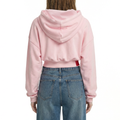 A female model wearing the Smith's 1906 WHO01 Pink Hoodie is showing the back.