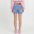 A female model wearing the Smith's 1906 WSO01 Light Blue Denim Shorts is showing the back.