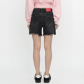 A female model wearing the Smith's 1906 WSO02 Dark Grey Denim Shorts is showing the back.