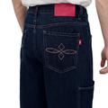 A close-up back view of a male model wearing the Smith's 1906 MSO01 Navy Denim Shorts.