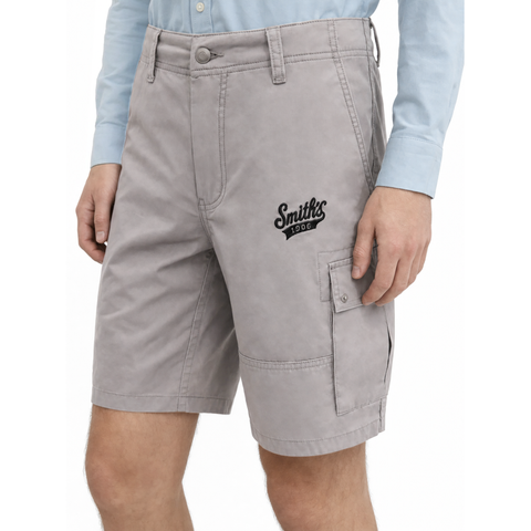 A close-up view of a male model wearing the Smith's 1906 MSO02 Grey Shorts.