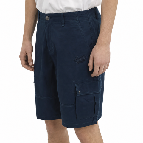 A close-up view of a male model wearing the Smith's 1906 MSO02 Navy Shorts.