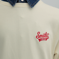 A close-up view of a male model wearing the Smith's 1906 MSW02 Beige Sweatshirt.