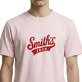 A close-up view of a male model wearing the Smith's 1906 MTE02 Pink T-Shirt.