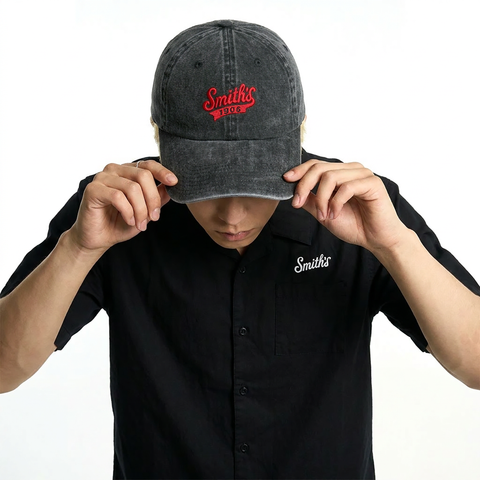 A close-up view of a male model wearing the Smith's 1906 UCP04 Gray Cap.