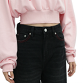 A close-up view of a female model wearing the Smith's 1906 WJN01 Black Jeans.