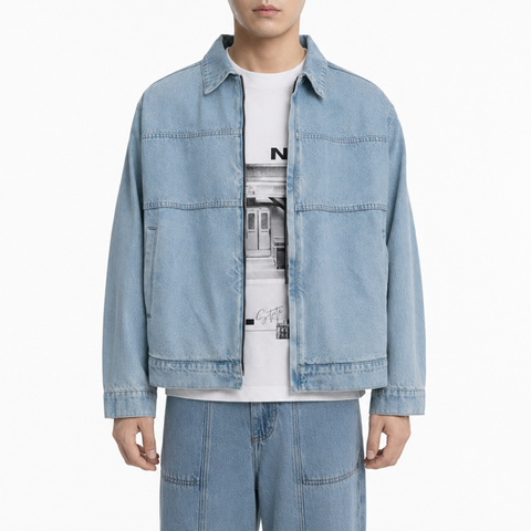 A male model wearing the Smith's 1906 MJK01 Light Blue Denim Jacket is showing the front.