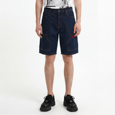 A male model wearing the Smith's 1906 MSO01 Navy Denim Shorts is showing the front.