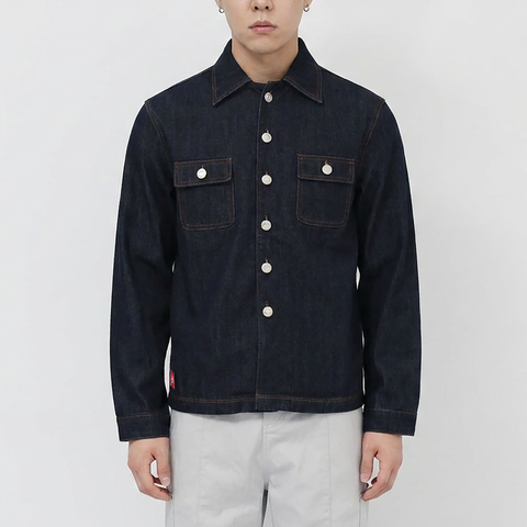 A male model wearing the Smith's 1906 MSR03 Navy Denim Shirt is showing the front.