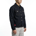 A male model wearing the Smith's 1906 MSR03 Navy Denim Shirt is showing the side view.